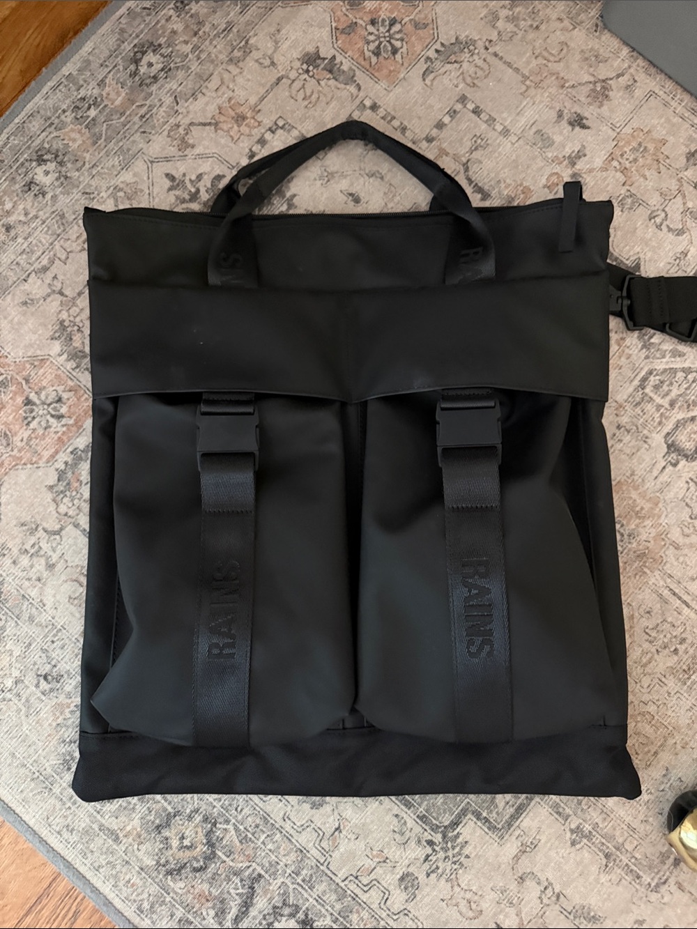 Rains Black Waterproof Tote Backpack - Convertible Bag